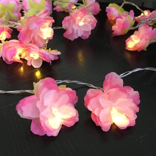 LED lyskæde med pink blomster - 3 m 20 blomster